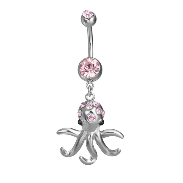 Exquisite octopus zircon crystal Surgical Steel Belly Button Rings Sexy Dangle Navel Piercing Rings Rhinestone Body Jewelry 2019