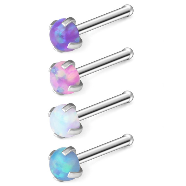 JFORYOU 22G 316L Surgical Steel 1.5mm 2mm 2.5mm 3mm Opal Nose Bone Rings Studs Ring Body Piercing Jewelry 1-4PCS