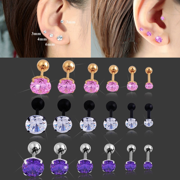 316L Stainless Steel mixed style round star Zircon Tragus Earring Helix Barbell Ear Piercing Cartilage Ring Jewelry For Women