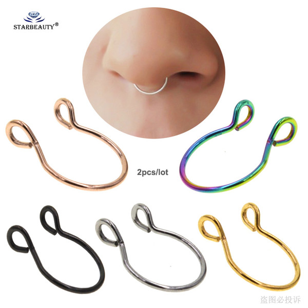 Starbeauty 2 pcs/lot U Shaped Fake Nose Ring Hoop Septum Rings Stainless Steel Nose Piercing Fake Piercing Oreja Pircing Jewelry