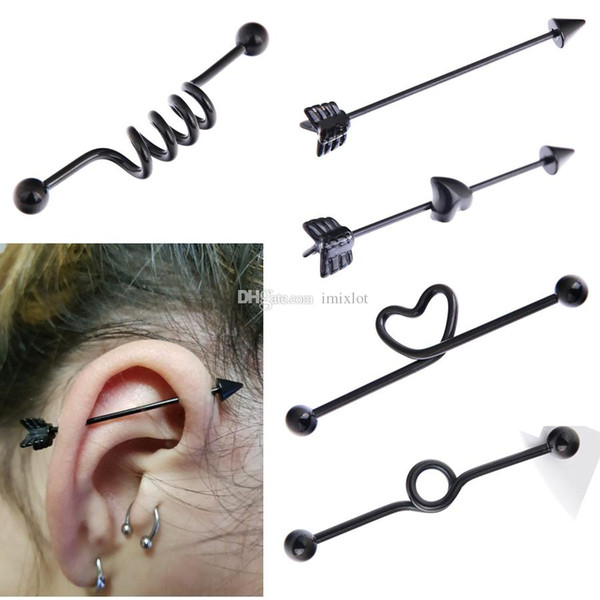 10PCS Chic Stainless Steel Ear Piercing Heart Arrow Industrial Cartilage Long Straight Bar Rings Women Men Ear Studs Punk Jewelry