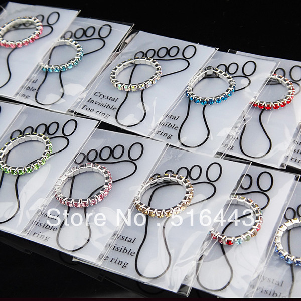 12pcs Wholesale Jewelry Lots Mix color Czech Rhinestones Fashion Stretchy Toe Rings for Womens A-810