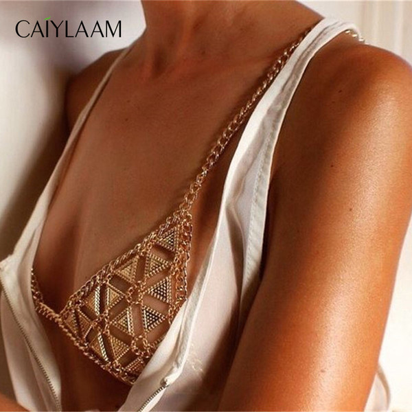 CAIYLAAM Vintage Breast Chain For Ladies Trendy Gold/Sliver Color Bra Chain Triangle Hollow Body Jewelry For Women Sexy Jewelry