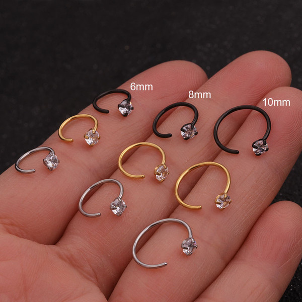 Feelgood 1PC 0.8mmx6/8/10mmx3mm Stainless Steel Nose Piercing Cz Nose Hoop Nostril Ring Helix Cartilage Body Jewelry