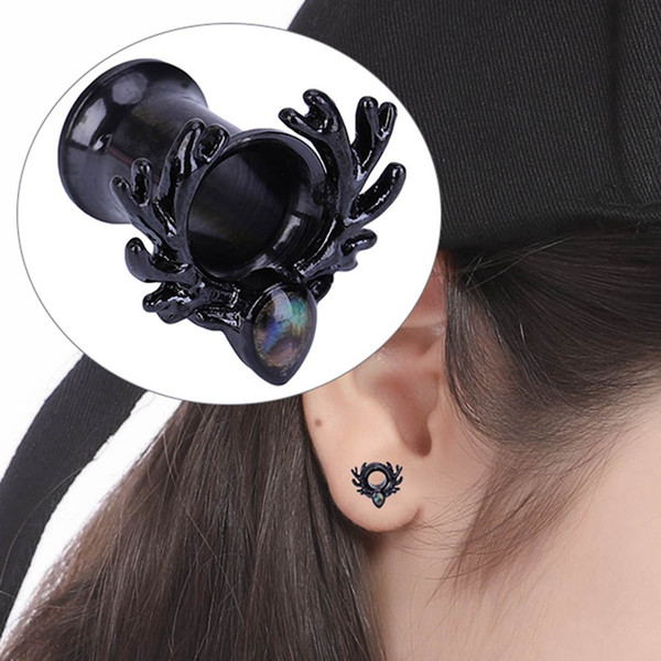 2018 new jewelry ear plugs deer logo ear tunnel shell drop stainless steel silver and black piercing pair selling