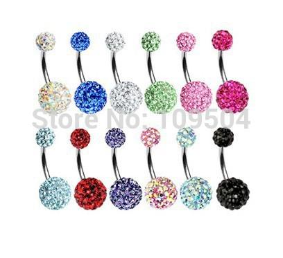 Crystal Double Disco Ball Ferido Belly Bar Navel Belly Button Ring Shamballa Belly Ring Piercing jewelry 10mm