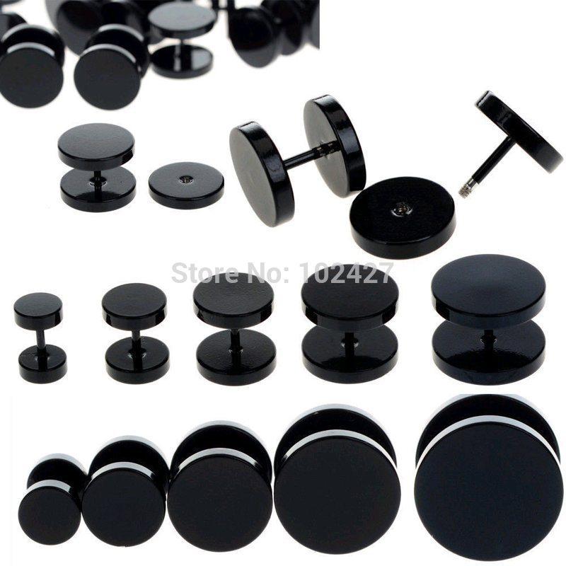 Wholesale-1pc Black Fake Ear Plug Stud Stretcher Ear Tunnel Earring Piercing Stainless Steel Body Jewelry 6-14mm