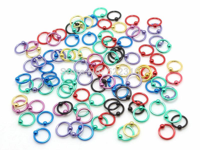 100pcs mix color stainless steel captive beaded ring body piercing jewelry septum lip ring jewelry