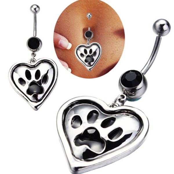 New Creative Design Big Heart Animal footprint stainless steel navel piercing Dangle belly button rings body piercing jewelry