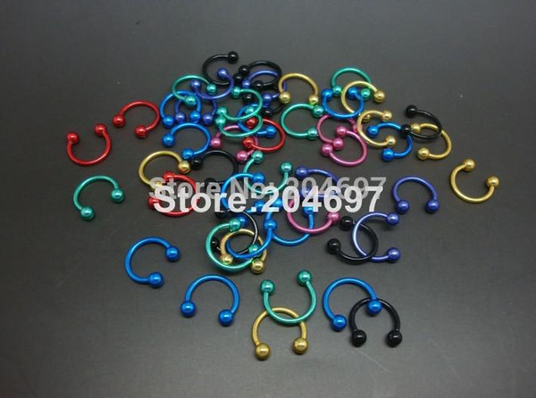 100pcs 1.2*8*3mm Electrophoresis Colors Balls Circulars Barbell CBR Horseshoes Piercing Eyebrow Nose Ring Body Jewelry Wholesale