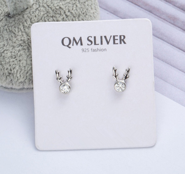 Charm ladies 925 Silver Elk with Diamond Earrings Christmas Antler Earrings, Simple Silver ear nail for Women, Festival Partner