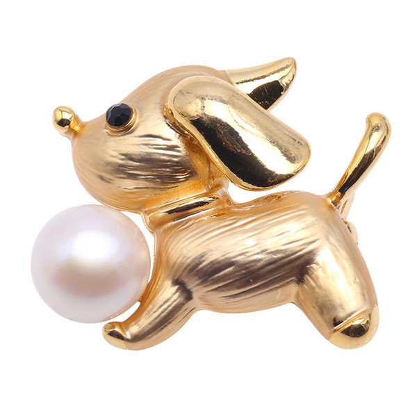 JYX Lovely Doggy-shape 11mm 100% Genuine Freshwater Pearl Brooch Pins