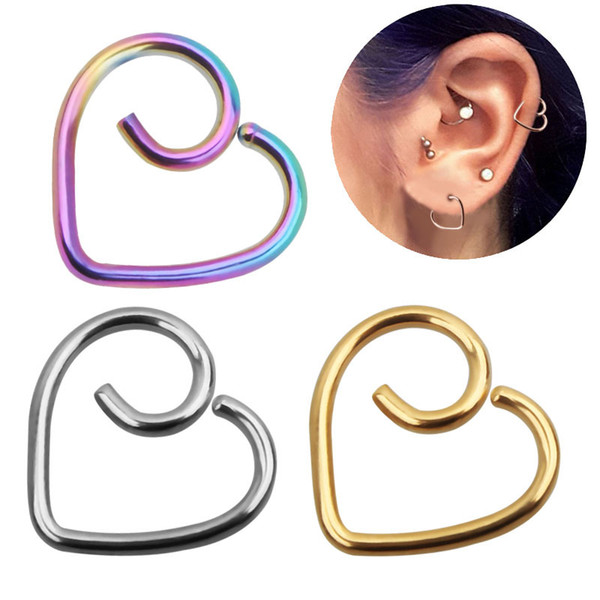 Unisex 10pcs/Lot Stainless Steel Ear Piercings Heart Twist Spiral Tragus Helix Cartilage Stud Earrings Body Jewelry