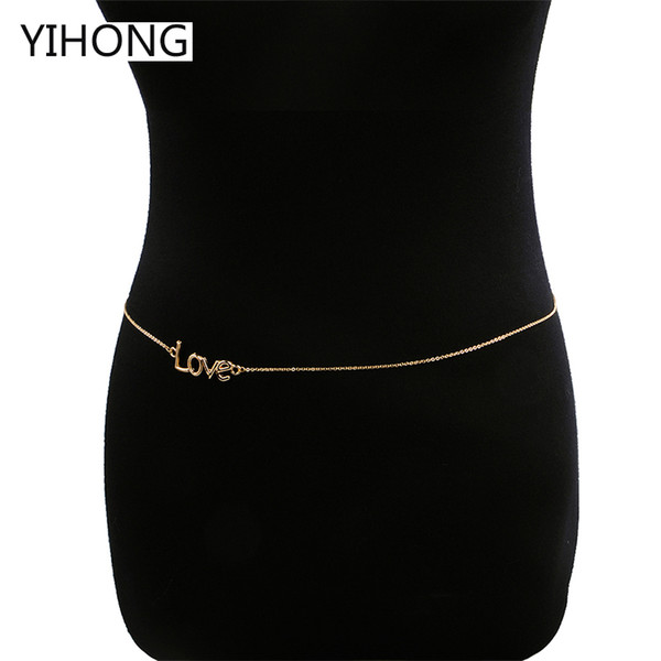 Sexy Gold Color Body Belly Waist Chain with LOVE Pendant Bikini Beach Harness Body Chain for Fashion Women Jewelry