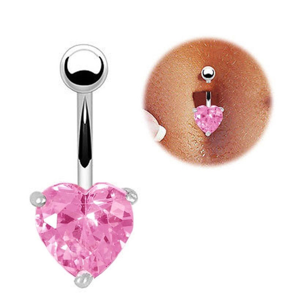 New Fashion Zircon Style Crystal Rhinestone Body Jewelry Belly Button Ring Body Piercing Navel Piercing Silver Color Heart Shape