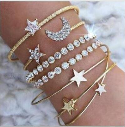 blingbling wholesale Jewelry high quality Bangle Simple bracelet set with diamond star and moon heart Casually match jewelry