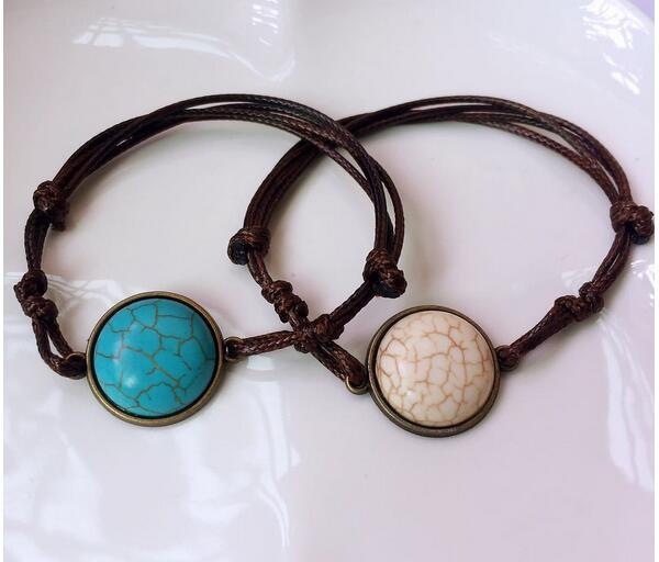 (wholesale) European and American new style retro temperament Bohemian style personality pendant turquoise woven bracelet