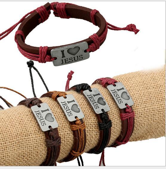 (wholesale) leather jewelry Jesus alloy leather bracelet European and American accessories