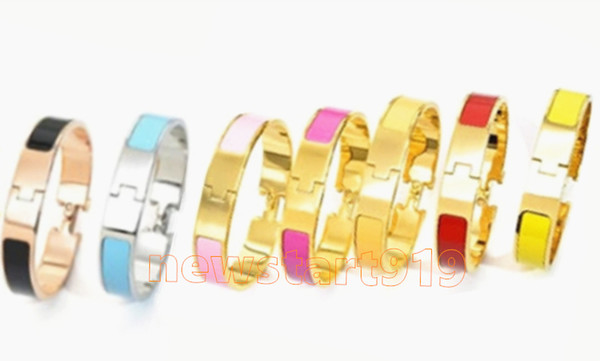 High quality 12mm women 316 L titanium steel rose gold silver H Cuff Bangles Wristband enamel color bracelet