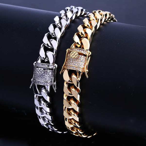 European and American new hiphop micro - set zircon gold chain bracelet men's jewelry clasps the Miami chain