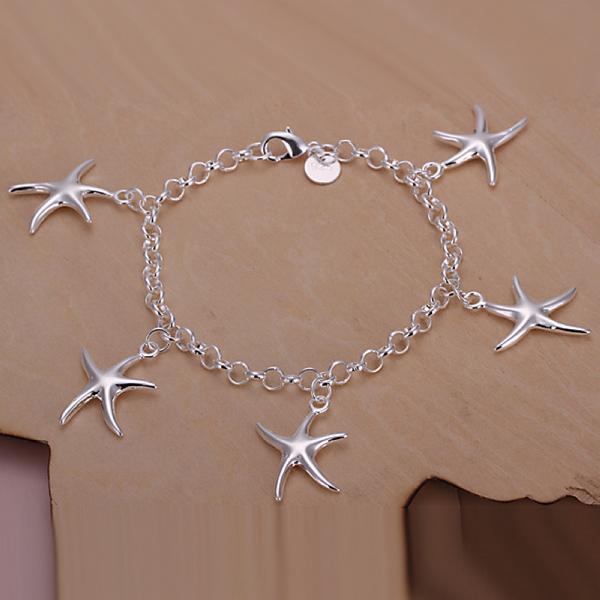 Best gift Free Shipping hot sale 925 Sterling Silver fashion jewelry 5 Starfish charms bracelet