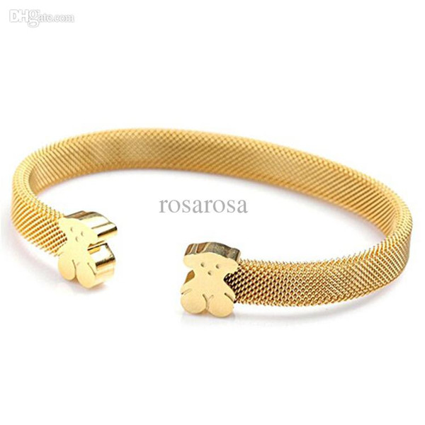 Wholesale-Brand designer men's titanium steel mesh bracelet 18K gold rope Bangle Bracelet Teddy Bear