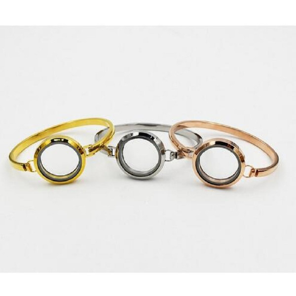30MM 8 Inch Silver/Gold/Rosegold Lockets Bracelet Bangle 316L Stainless Steel Plain Screw Glass Floating living Memory Locket Bracelet