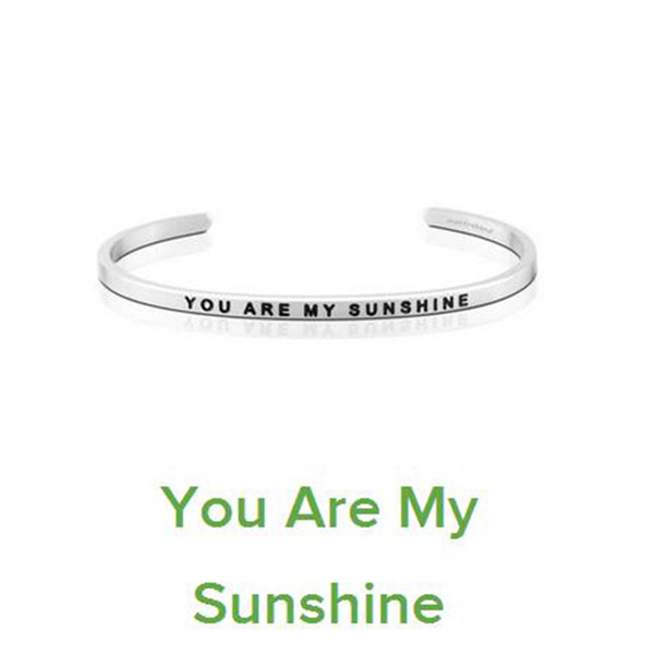 Silver YOU ARE MY SUNSHINE Cuff Mantra Bracelet Bangle Stainless Steel Engraved Positive Inspirational Quote Bangle 10 PCS