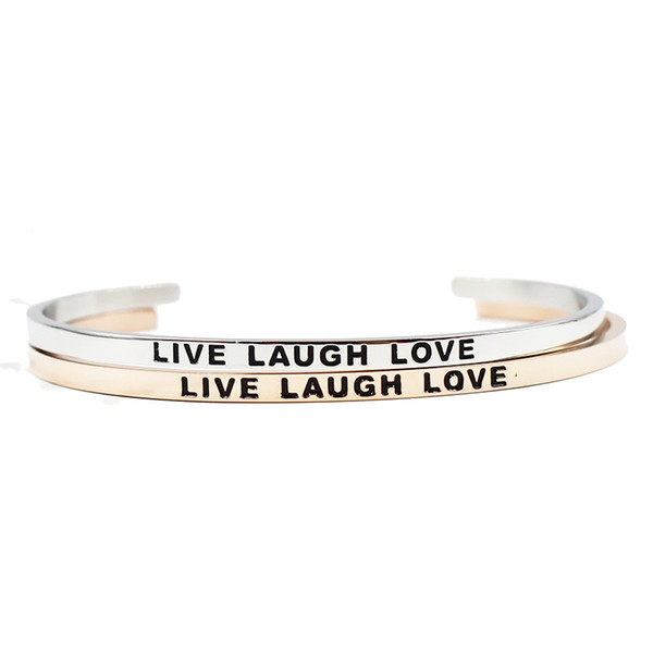 Fashion LIVE LAUGH LOVE Cuff Mantra Bracelet Bangle 316L Stainless Steel Engraved Positive Inspirational Quote Bangle Bracelet