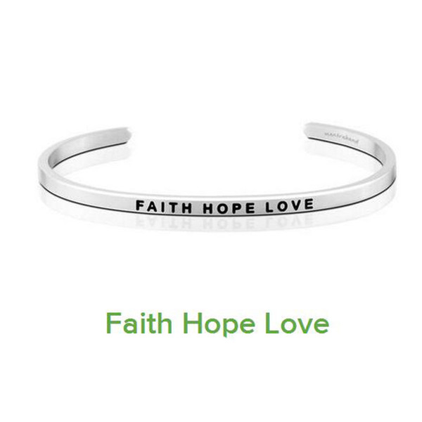 Silver/Gold Engraved Faith Hope Love Stainless Steel Bangles Hand Stamped Positive Inspirational Quotes Cuff Bangle Bracelet