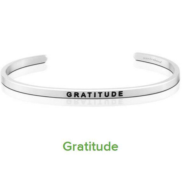 10 PCS Gorgeous Stainless Steel Bar Engraved GRATITUDE Positive Inspirational Quote Cuff Bracelet Bangle For women Men