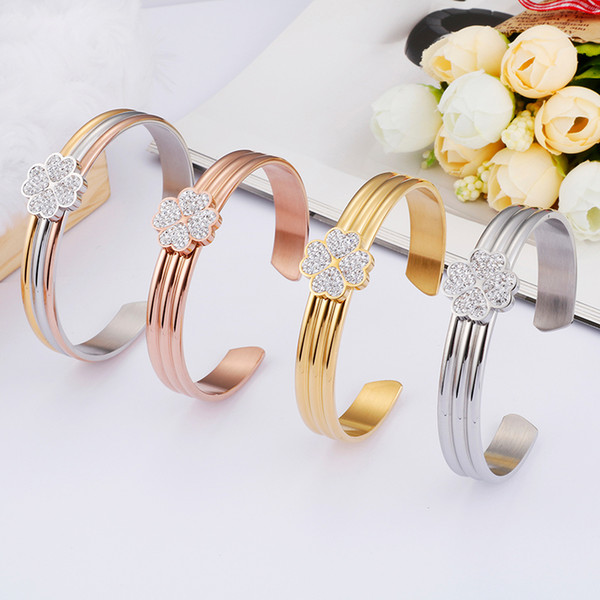 Wholesale 56mm Inner Zircon Love Heart Bangle For Women Lady Female Stainless Steel Vacuum Plating Bracelet