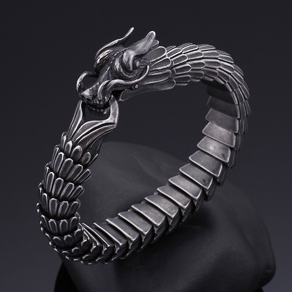 220*15mm Dragon Bracelet For Men 316 Stainless Steel Punk Bracelet For Male Wholesale Fashion Bracelets 2018