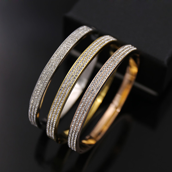 Top Fashion Bangles Rivet Bracelets Titanium Stainless Steel Full Crystal Charm Bracelets Classic Jewelry for Women and Men