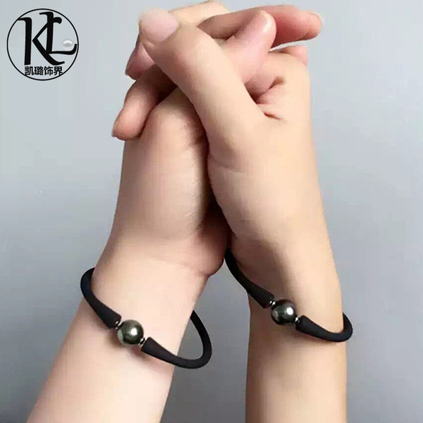 Male pearl bracelet lovers jewelry couples Leather Bracelet with 9-10 mm Tahitian black pearl Bead Bracelet for lovers