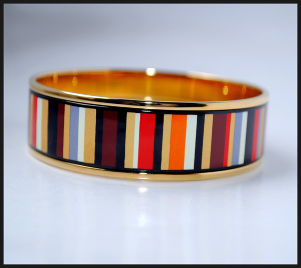 Khaki Stripe Series 18K gold-plated enamel bangle bracelet for woman Top quality bracelets bangles width 15mm Fashion jewelry