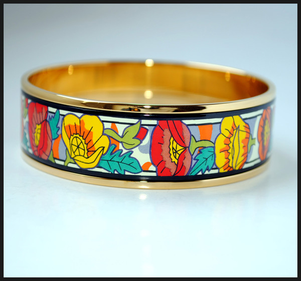 Monet Poppy Series 18K gold-plated enamel bangle bracelet for woman Top quality bracelets bangles width 20mm Fashion jewelry