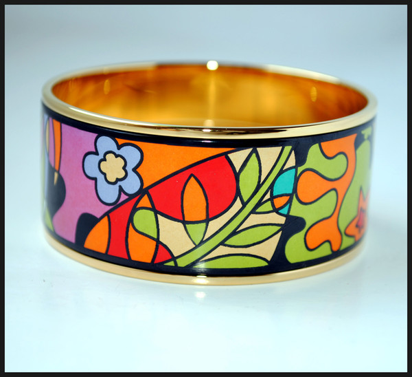 Dream Garden Series 18K gold-plated enamel bangle bracelet for woman Top Advanced production bracelets bangles width 30mm Fashion jewelry