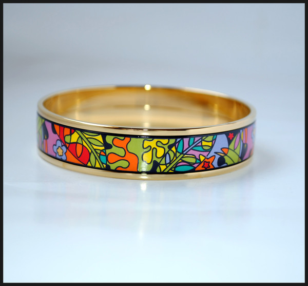 Dream Garden Series 18K gold-plated enamel bangle bracelet for woman Advanced production bracelets bangles width 15mm Fashion jewelry