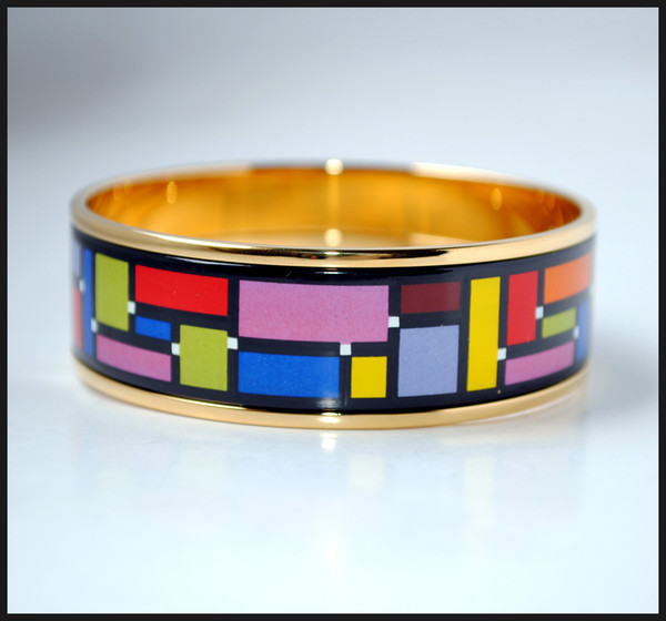 Mondrian Series 18K gold-plated enamel bangle bracelet for woman Top quality bracelets bangles width 20mm Fashion jewelry