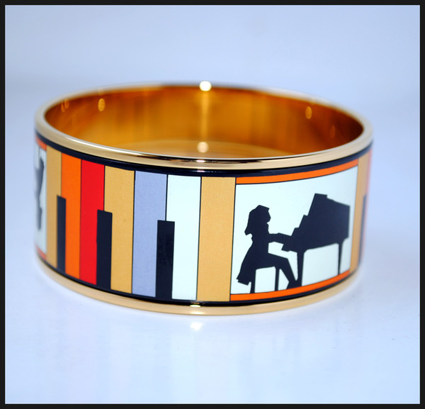 Playing Music Series 18K gold-plated enamel bangle bracelet for woman Top quality bracelets bangles width 30mm Fashion jewelry