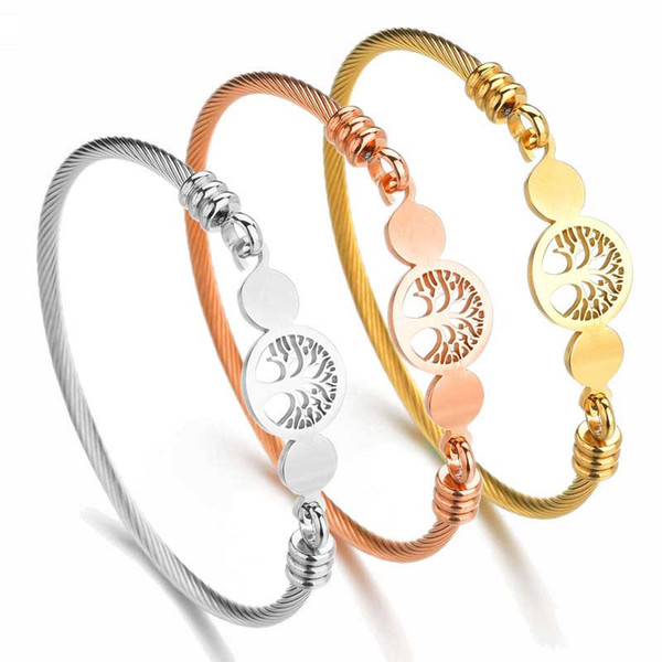 stainless steel Open bracelet Hollowed out tree of life Woven Bracelet Snake Chain Charm Bangle Bracelets DIY Jewelry