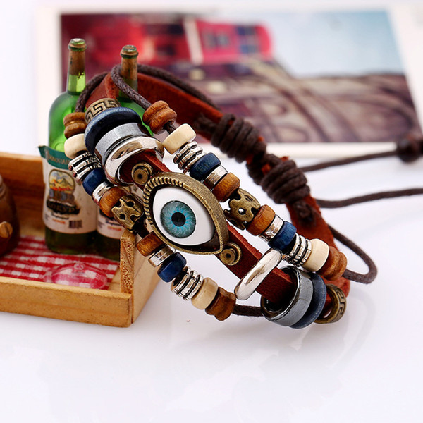 Evil Eye leather bracelet handmade multilayer bead bangle cuffs luxury designer jewelry women bracelets mens bracelets charm bracelet