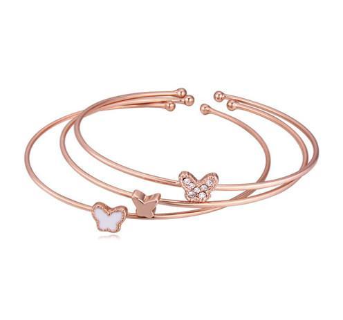 Bracelets For Women Luxury Fashion High Quality Zircon 18K Gold Plated Alloy Butterfly Bangles Jewelry 3-Piece Set Open Bangles