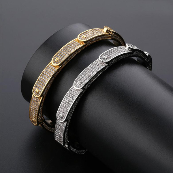 Punk Bangles Bracelets Jewelry Luxury 18K Gold Plated Geometric Hip Hop Bangles Fashion Zircon Mens Bangles