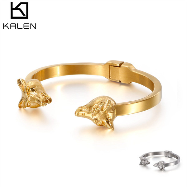 Wolf Head Bangle Men Stainless Steel Silver/Gold High Polished Bangle & Bracelet Wholesale 2019 Men Male