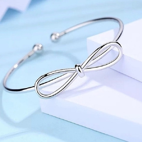 USENSET Metal Stainless Steel Silver Color Tie Knot Bracelet Simple Cuff Open Bangles Jewelry Bangle For Women Jewelry YSS02