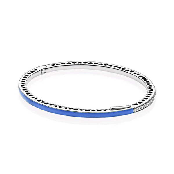 2019 NEW 100% 925 Sterling Silver BRACELET SMALTO BLUE CIRCONF 590537EN82 Pandora Braceler Charm Original Jewelry Set Gift