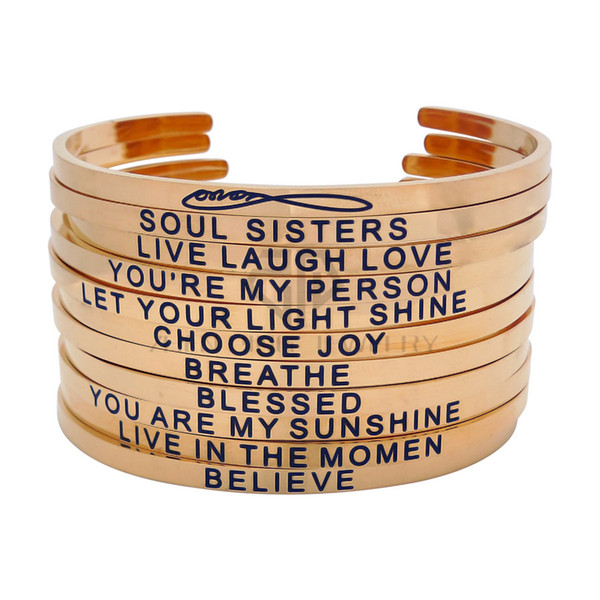 Rose Gold Stainless Steel Adjustable Engraved Positive Inspirational Sayings 