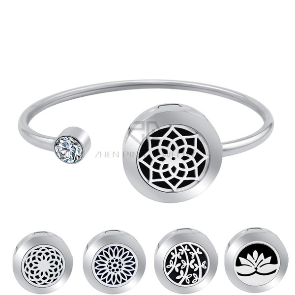 20mm Lotus Magnet Can Wiggle Up and Down Aroma Locket Stainless Steel Bangle Essential Oils Diffuser Locket Bracelet (Dropship)